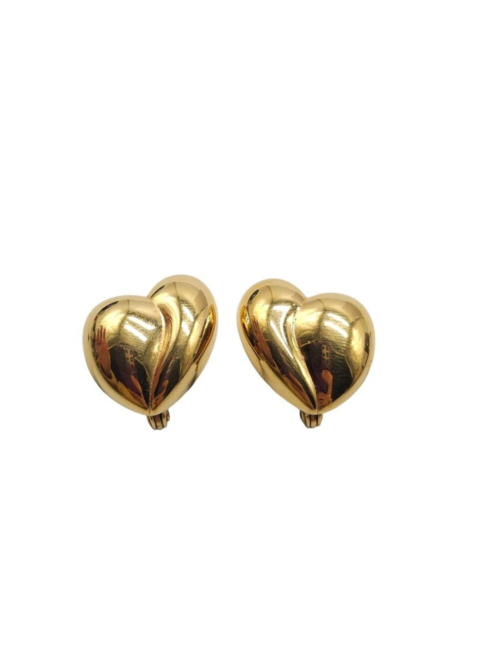 Heart Shaped Gold Tone Clip On Earrings Vintage Statement Jewelry .75 Inch